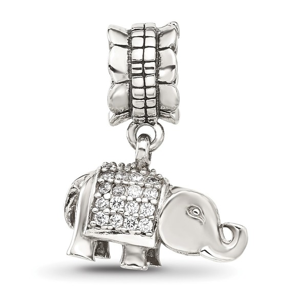 925 Sterling Silver Reflections CZ Elephant Dangle Bracelet Necklace Charm Bead - Picture 3 of 6